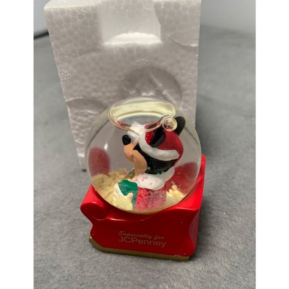 Disney Mickey Mouse Christmas Snow Globe 2003 Red Sleigh JCPenney Exclusive Glas - Picture 5 of 6